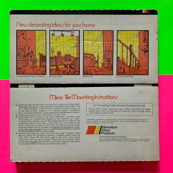 Groovy 1970s floating mirror tiles set of 5 in box - Picture 3 of 5